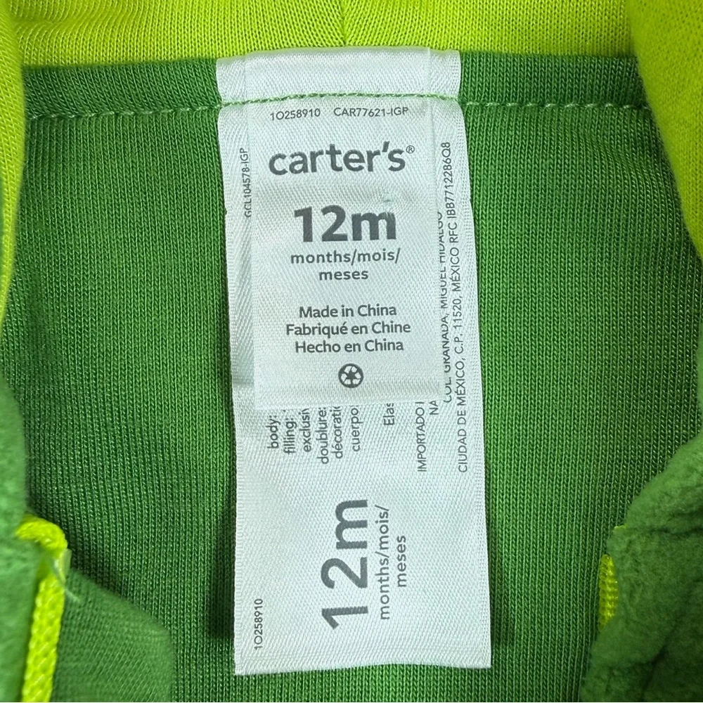 CARTER'S Unisex Baby Avocado Fleece‎ Zip Up Halloween Costume Outfit Size 12M - Picture 7 of 8